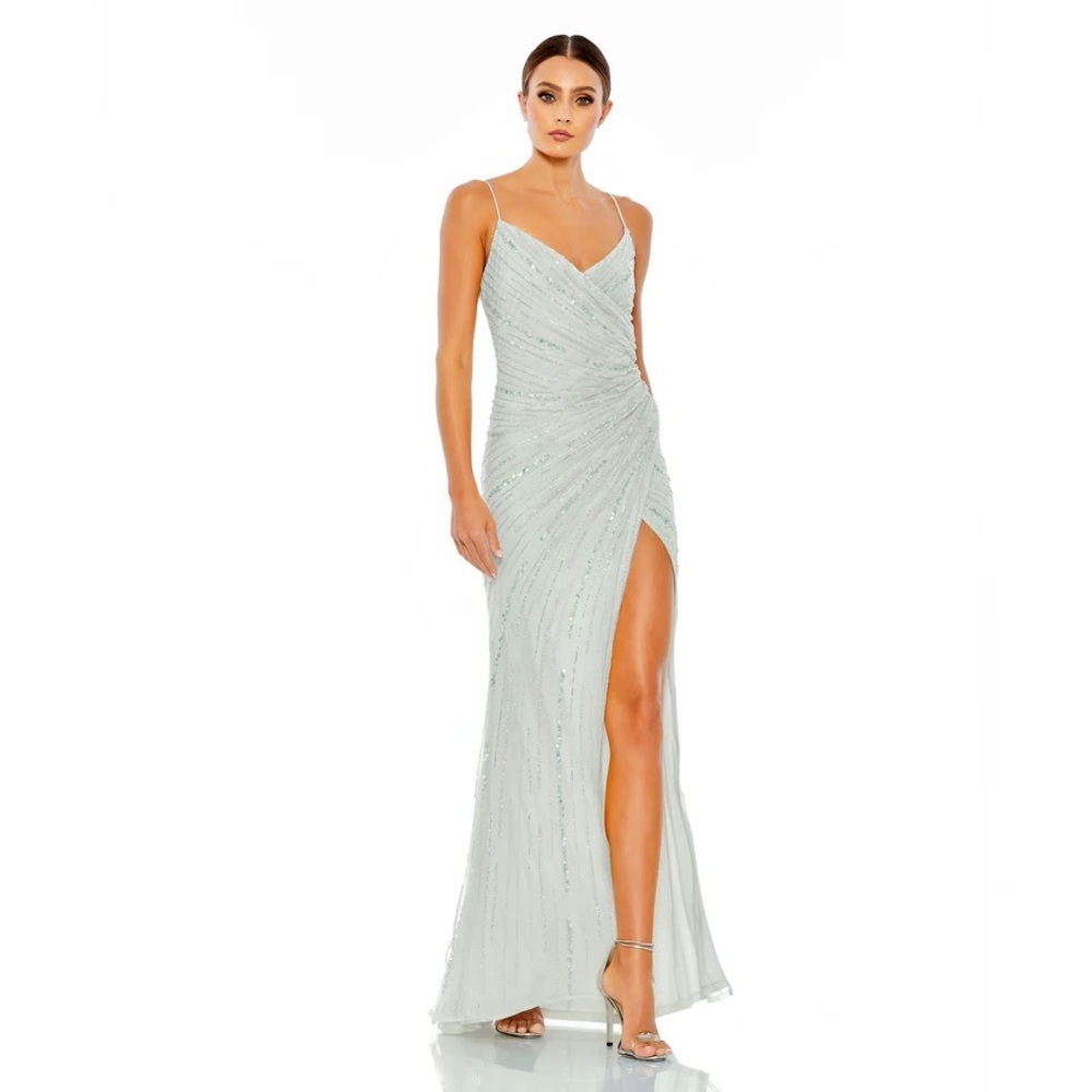 Mac Duggal BEADED SIFFVEIESS FAUX WRAP GOWN 93733